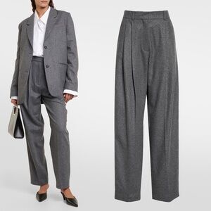 TOTEME Double Pleated Tailored Trousers in Grey Melange Size 38